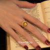 Golden sparkling full diamond small V imitation pearl ring for women
