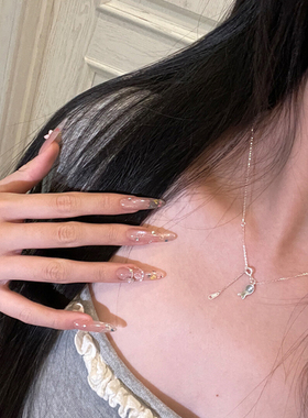 韩系银色小鱼吊坠项链女