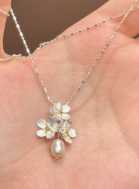 超仙茉莉花仿珍珠吊坠项链