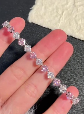 粉蓝撞色锆石手链女轻奢小众精致