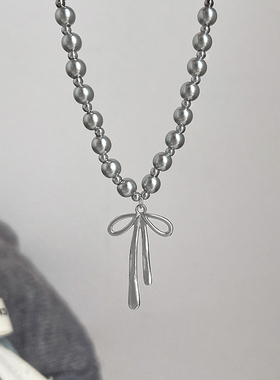 秋冬毛衣链灰色蝴蝶结项链