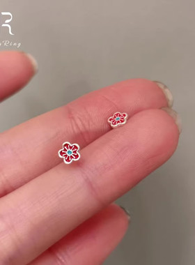 红色mini花朵养耳洞耳钉女