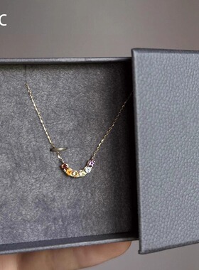 S925纯银彩色微笑项链女款锁骨链