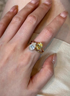 S925纯银双色钻戒指女千金感对戒