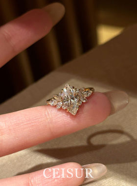 银色爆闪满钻花簇马眼钻戒指女