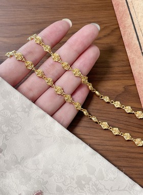 足银999.9描金珐琅彩玫瑰花手链国潮风新中式送女友520