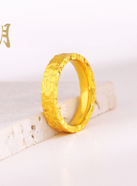 沙金宽版三面碎碎冰戒指亮面爆闪指环素圈对戒小众潮流送女友礼物