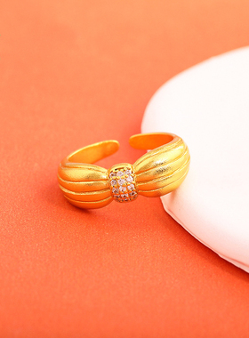 沙金镶钻拉丝蝴蝶戒指磨砂开口戒轻奢小众设计高级感女友指环饰品