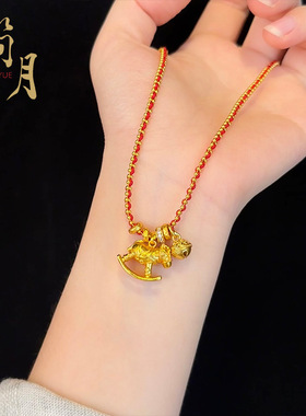 沙金铃铛跑环摇摇木马项链新中式百搭锁骨链马年配饰女本命年配饰