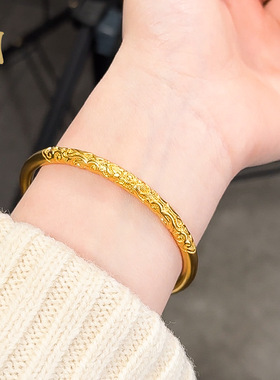 卷草纹手镯圈口可选古法纯实心传承素圈镯子结婚摆件首饰祥云手饰