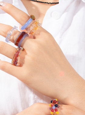 鸢尾花琉璃花朵星月戒指纯手工淄博指环送女礼物蝴蝶饰品小众网红