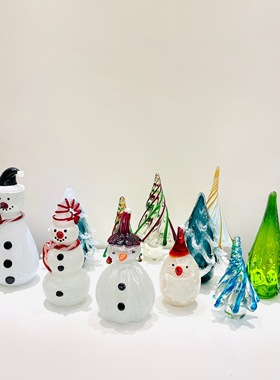 外贸出口手工玻璃摆件雪人圣诞树老人白色雪花现代装饰节日礼物