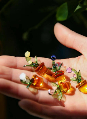 迷你琉璃花朵小摆件创意手工玻璃铃兰盆栽办公室桌面装饰工艺品