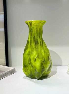 荧光绿色岩石感抽象不规则水墨花瓶家居样板间摆件扭扭插花摆件