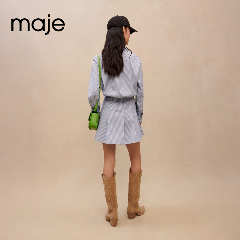 Maje Outlet经典款女装法式蓝白色条纹衬衫连衣裙短裙MFPRO02805 - 图0