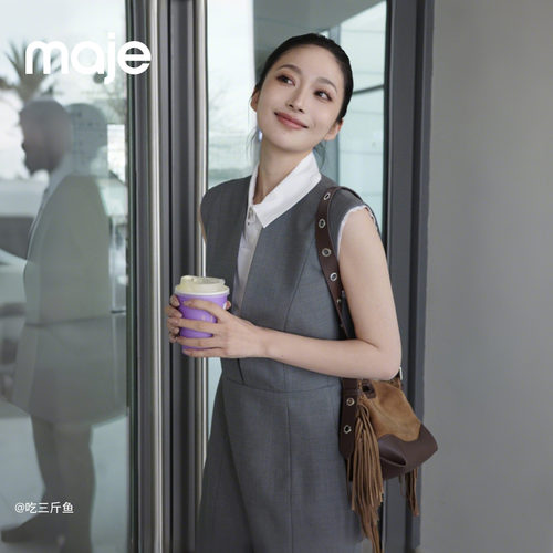 新品首降|Maje博主同款2026夏季新款女装可拆卸衬衫领无袖连衣裙 - 图0