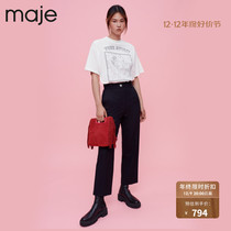 Maje Classic style Feminine Fashion style minimalist workout 90% black suit straight cylinder long pants MFPPA00441