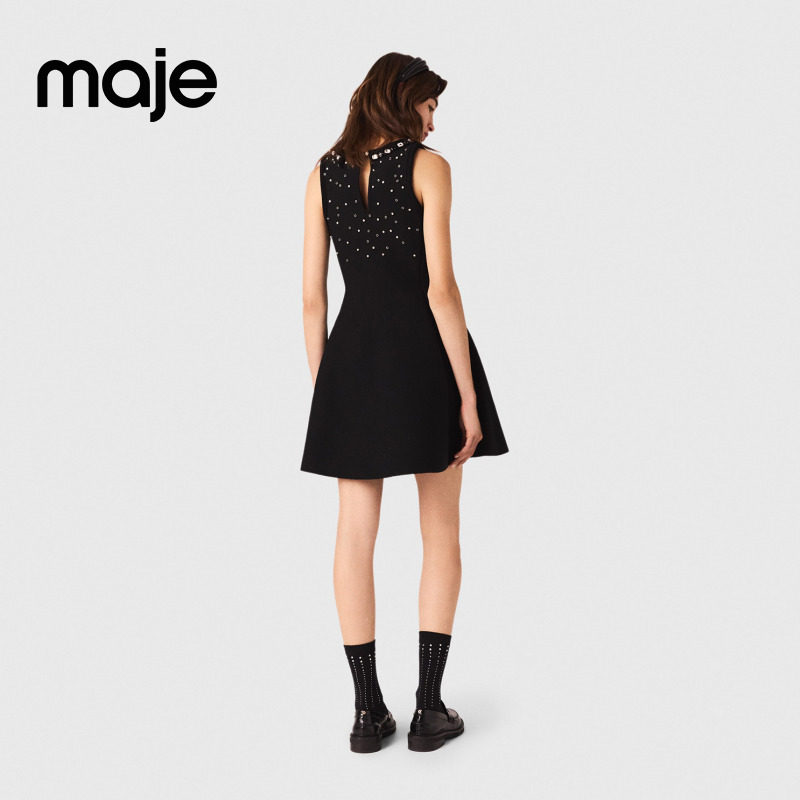 Maje2025秋冬新款女装法式时尚领口仿钻装饰无袖短款针织连衣裙,淘宝优惠券,粉丝福利购,淘宝优惠卷