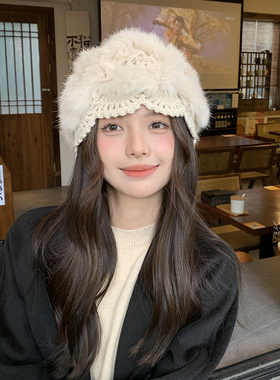 毛毛帽子兔毛针织帽女保暖包头帽