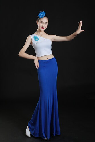 云南傣族舞蹈服装练功舞裙孔雀舞蹈表演服装演出服艺考舞蹈练习裙 - 图1