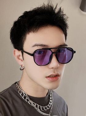 港风复古潮帅紫色镜片近视墨镜