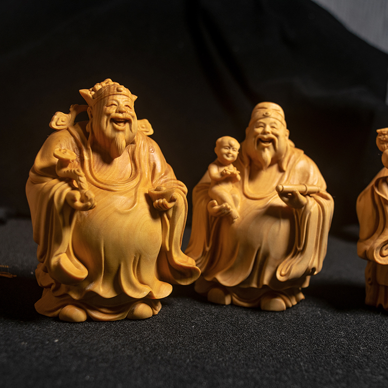 小叶黄杨木雕福禄寿三星实木手把件家居办公室摆件精雕文玩工艺品 - 图2