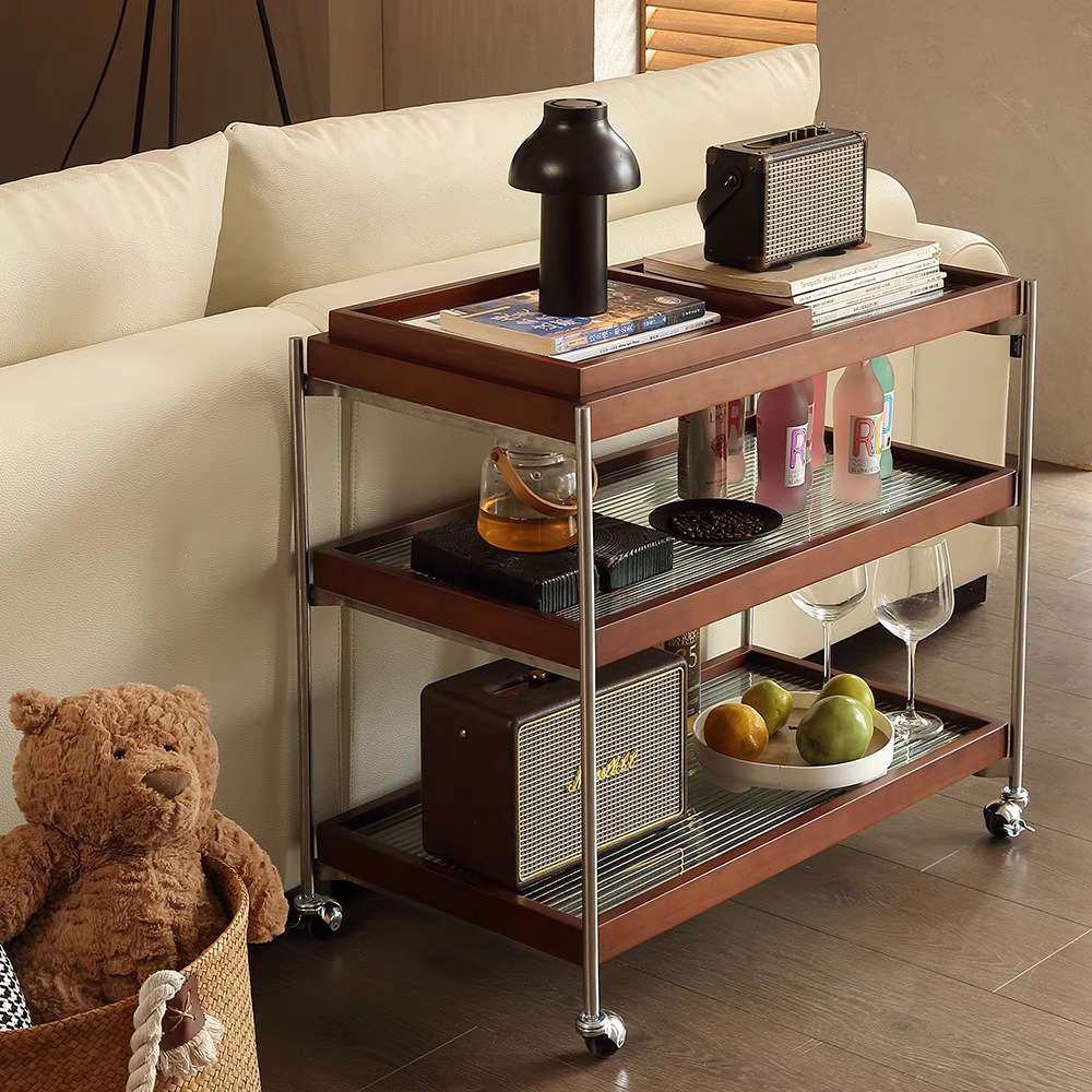 可移动沙发柜复古茶边几桌子玻璃小推车家用客厅床头收纳置物架,淘宝优惠券,粉丝福利购,淘宝优惠卷