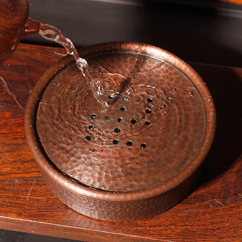 信龙堂手工心印锤纹壶承干泡台茶盘功夫茶具托盘茶台茶海加厚纯铜 - 图3