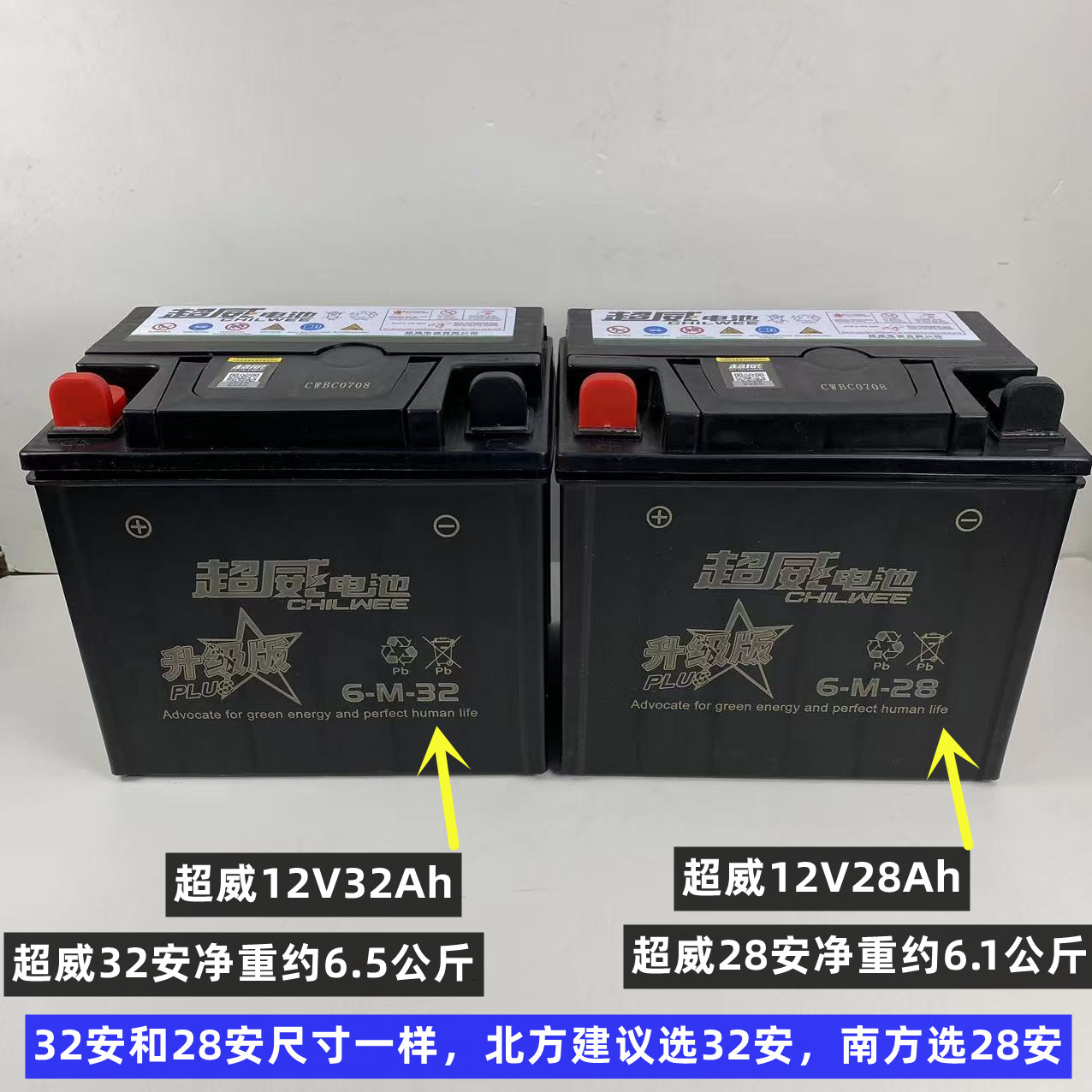 超威电池12V32Ah燃油三轮摩托车28A安微耕机启动铅酸免维护蓄电瓶-图0