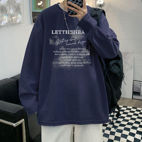 美式重磅纯棉长袖t恤男士秋冬季宽松大码白色内搭上衣男女打底衫 - 图0