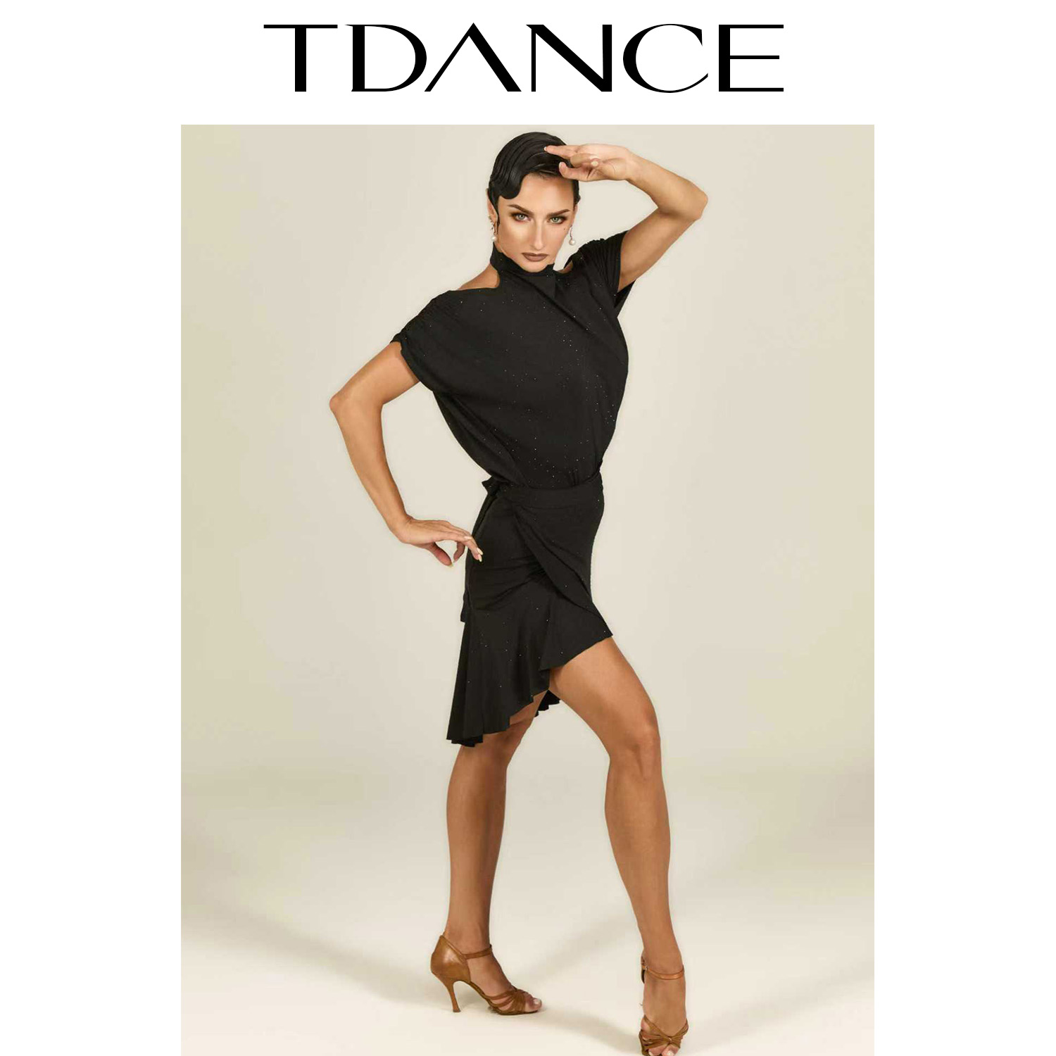 TDANCE拉丁摩登女【烫钻挂脖漏肩连体上衣】集训班服教师 GL-203 - 图2