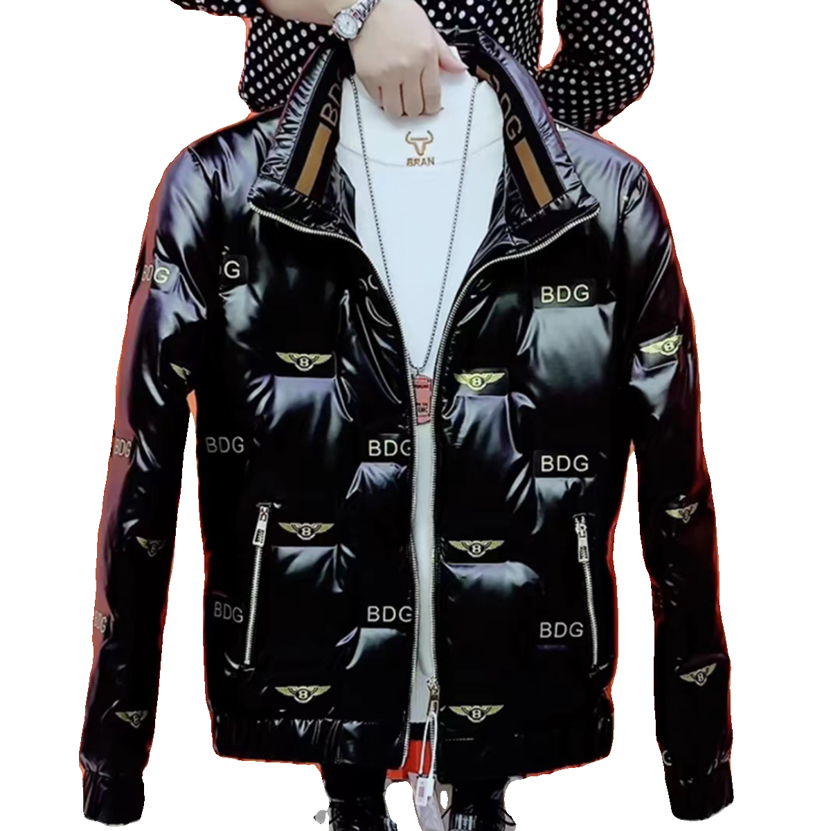 社会小伙棉服外套男冬季韩版新款立领男士羽绒服修身亮面网红棉衣