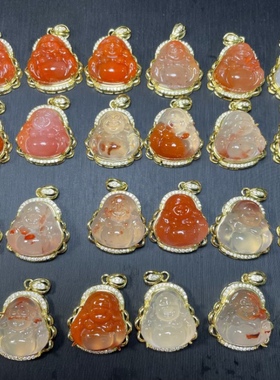 天然南红玛瑙弥勒佛吊坠满肉冰飘佛公挂件s925银项链观音佛毛衣链