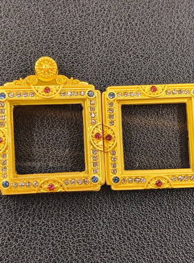 新款唐卡嘎呜盒金色3.5cm双面镜面款防水点钻 小方块吊坠男女配饰