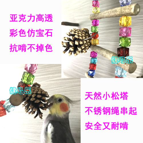 中小型鹦鹉鸟亚克力珠天然松塔果木游戏攀爬云梯秋千虎皮牡丹玄凤 - 图2