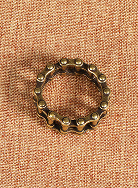 戒指男潮嘻哈复古机械链食指戒黄