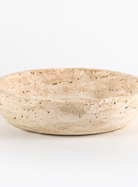 侘寂风圆形果盘摆件样板房售楼处家居仿黄洞石托盘艺术轻奢装饰品