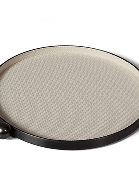 现代简约轻奢皮革编织纹圆形托盘客厅茶几收纳摆件样板间高级装饰