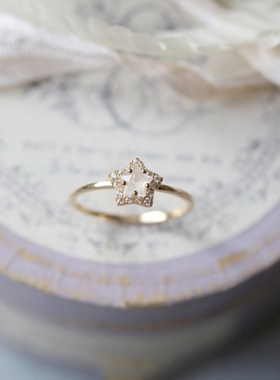 日式纯银镀金五角星指环