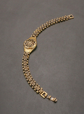 欧美潮牌花卉手表链黄铜手镯男女