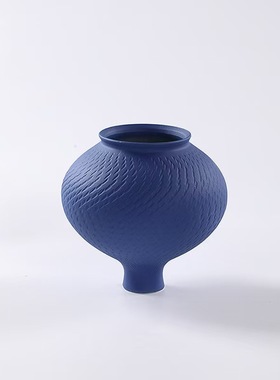 新中式古法跳刀哑光白陶瓷花瓶侘寂风客厅样板间民宿水培干花容器