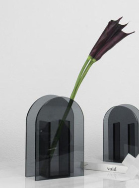 现代简约花瓶，橘蓝插花，玻璃拱