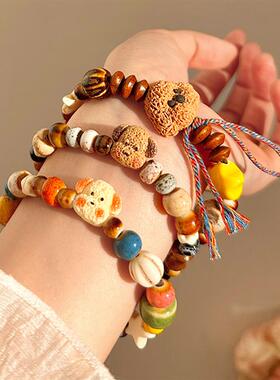 新品童趣可爱陶瓷小熊串珠手链女高颜值闺蜜学生手串小众叠戴百搭