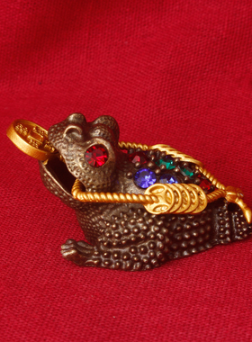 复古镶钻三足金蟾摆件 咬钱金蟾咬钱纳福 开业乔迁送礼首选