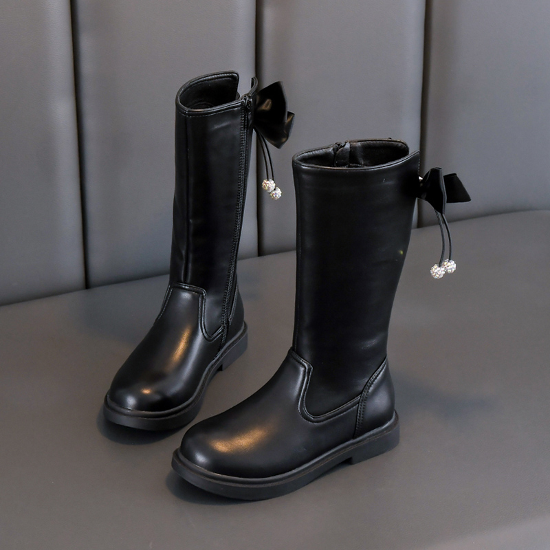 女童鞋儿童长靴子2025年新款秋冬季长筒靴加绒公主高筒马丁靴单靴 - 图0