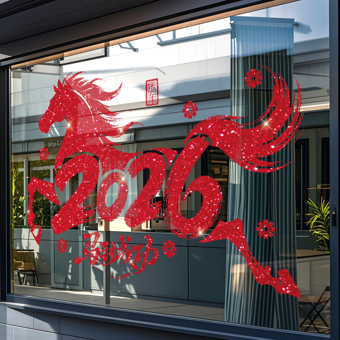 2026新年玻璃门贴纸马年窗花静电贴商场银行过年氛围布置装饰贴画,淘宝优惠券,粉丝福利购,淘宝优惠卷