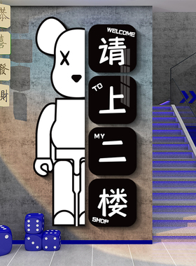 网红创意墙面装饰请上二楼墙贴
