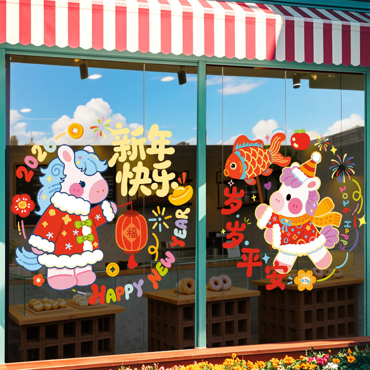 2026马年装饰新年窗花静电贴玻璃贴画贴纸过年氛围布置商场春节,淘宝优惠券,粉丝福利购,淘宝优惠卷