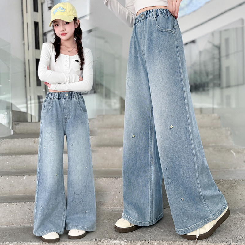 女童牛仔裤阔腿裤春季新款洋气儿童宽松休闲直筒裤中大童显瘦裤子,淘宝优惠券,粉丝福利购,淘宝优惠卷