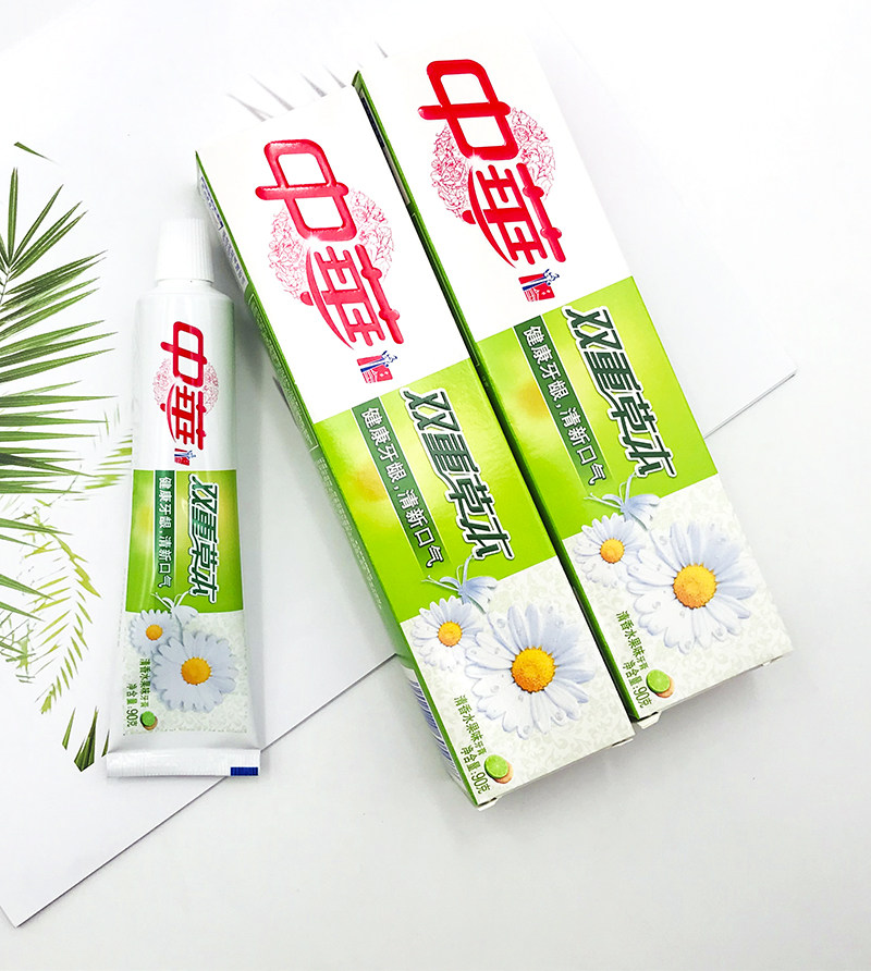中华中草药双重草本牙膏90g克薄荷金银花清香水果味牙膏三支包邮